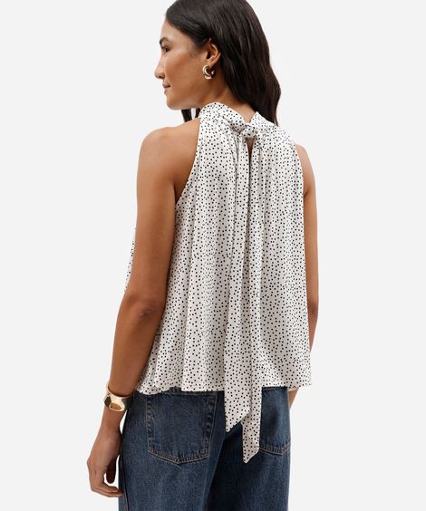 blusa feminina gola alta poá off white