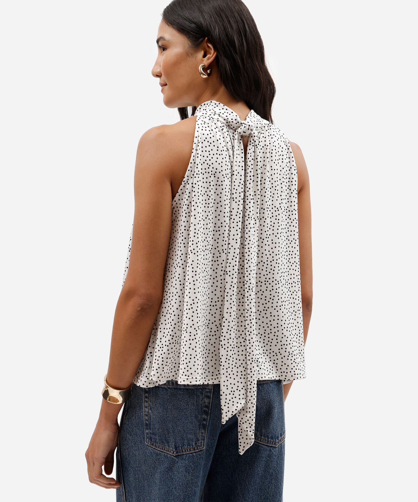 blusa feminina gola alta poá off white