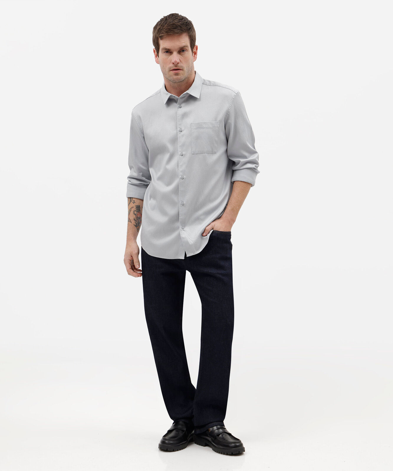 camisa masculina com liocel manga longa azul