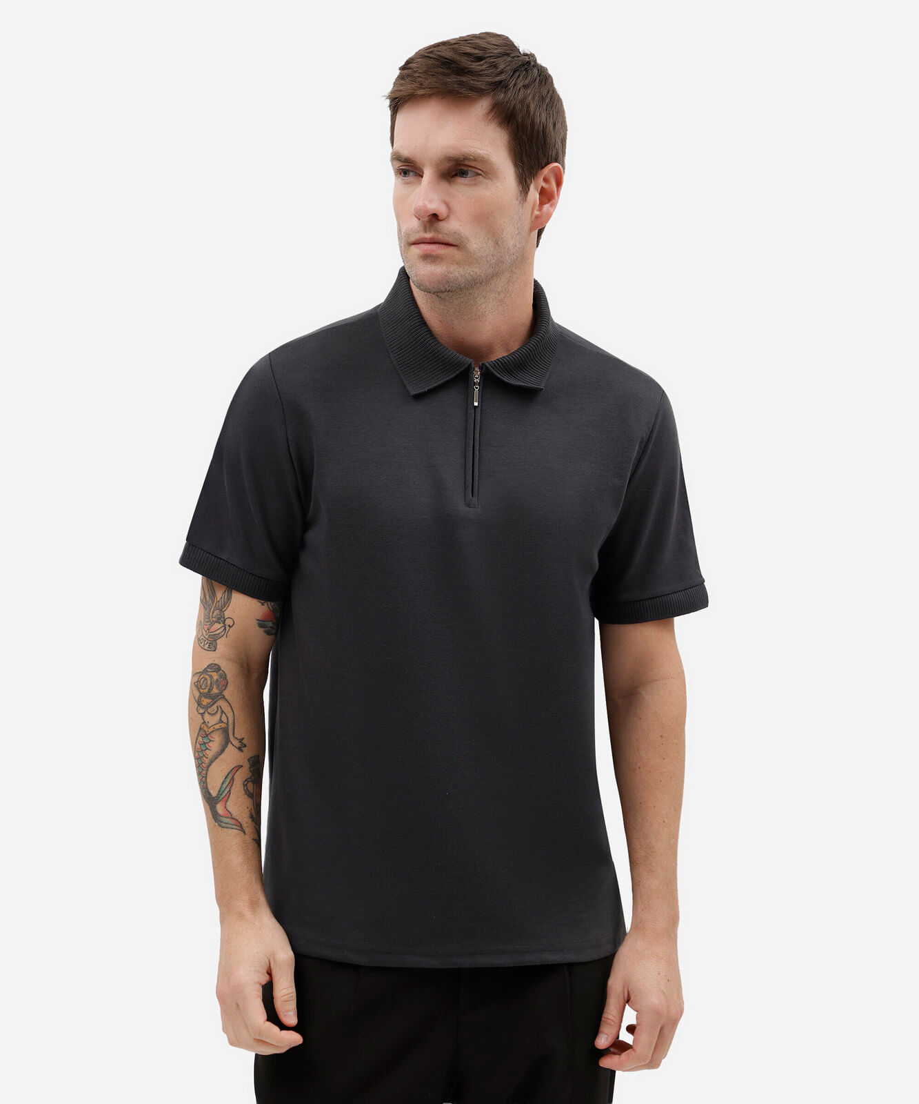 polo masculina com algodão e zíper manga curta cinza