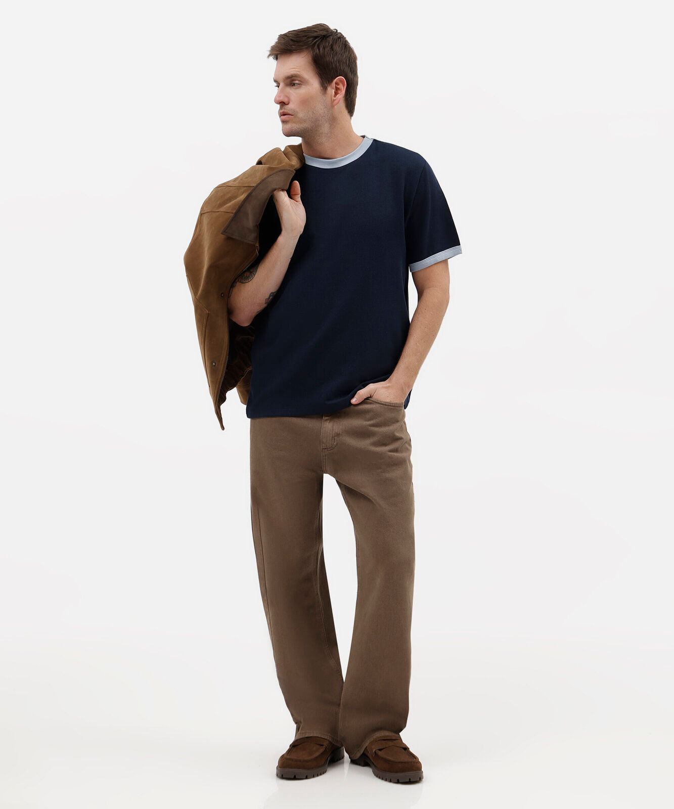 camiseta masculina com algodão manga curta texturizada azul