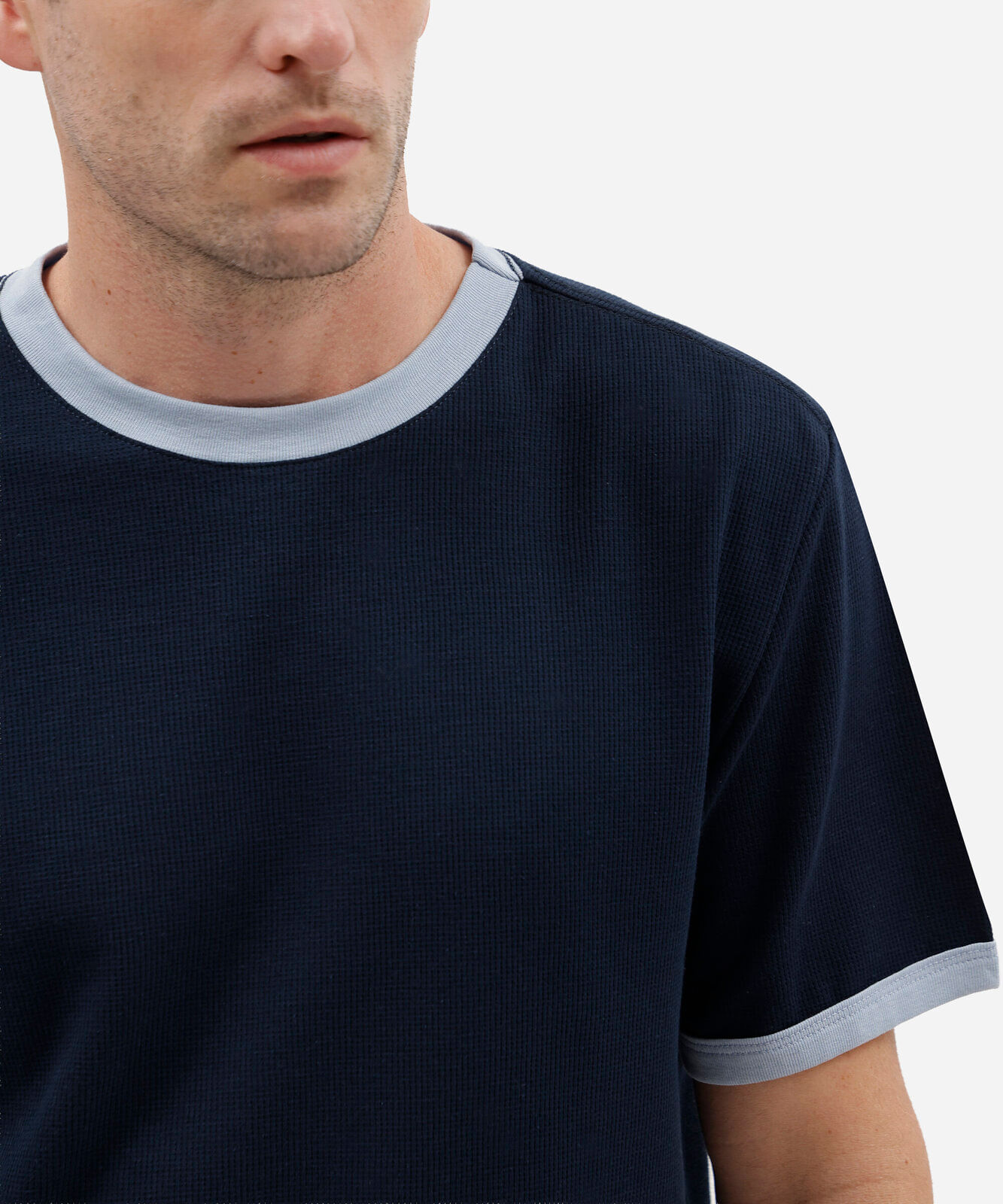camiseta masculina com algodão manga curta texturizada azul