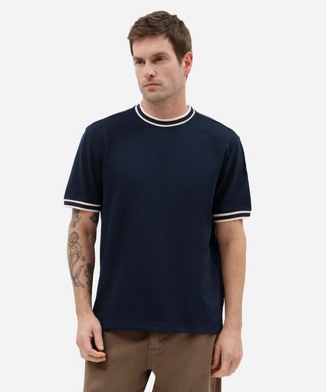 camiseta masculina com algodão e listras manga curta azul