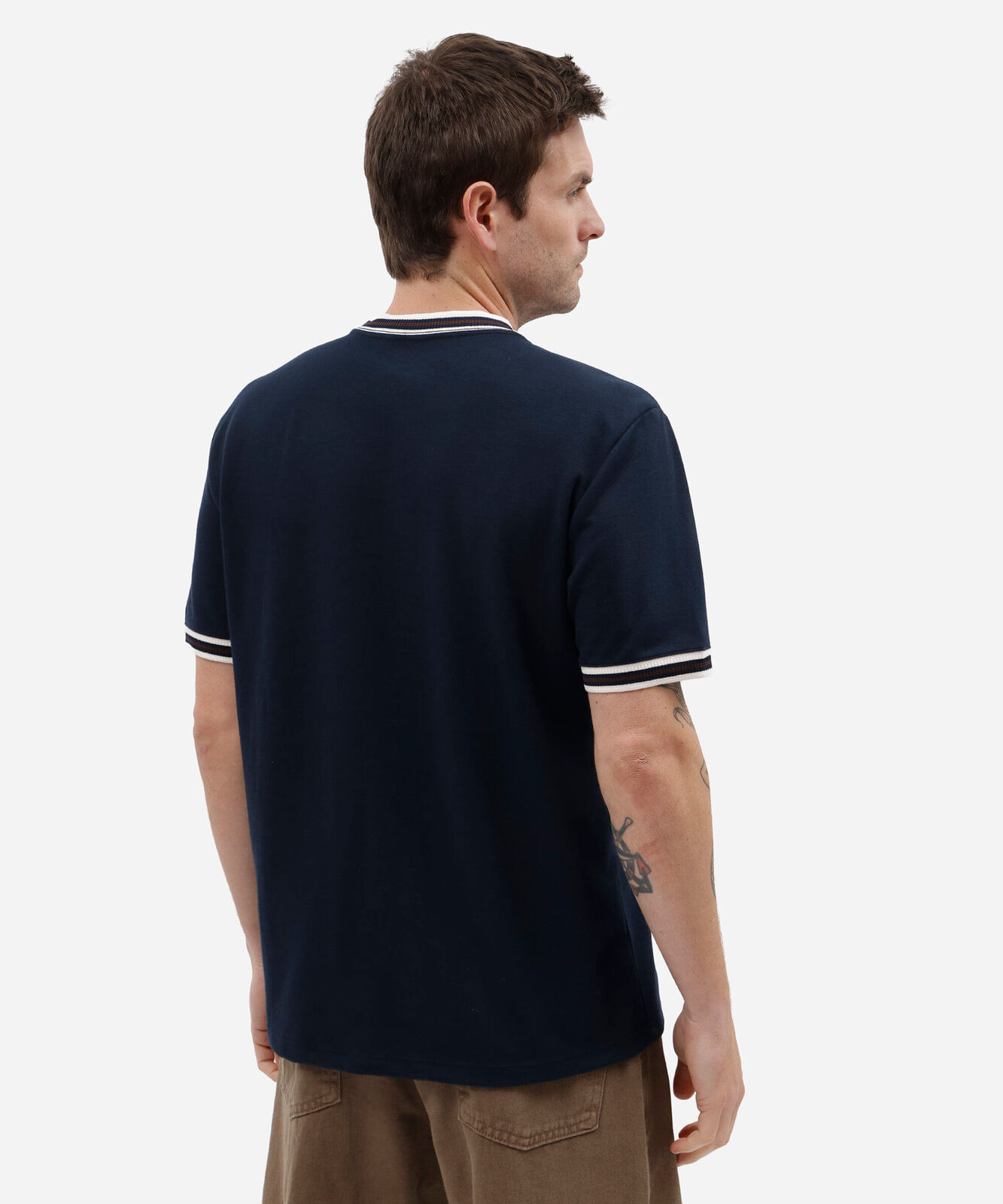 camiseta masculina com algodão e listras manga curta azul