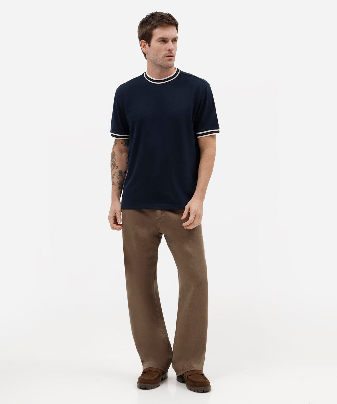 camiseta masculina com algodão e listras manga curta azul