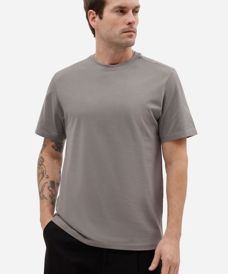 camiseta masculina de algodão básica manga curta cinza