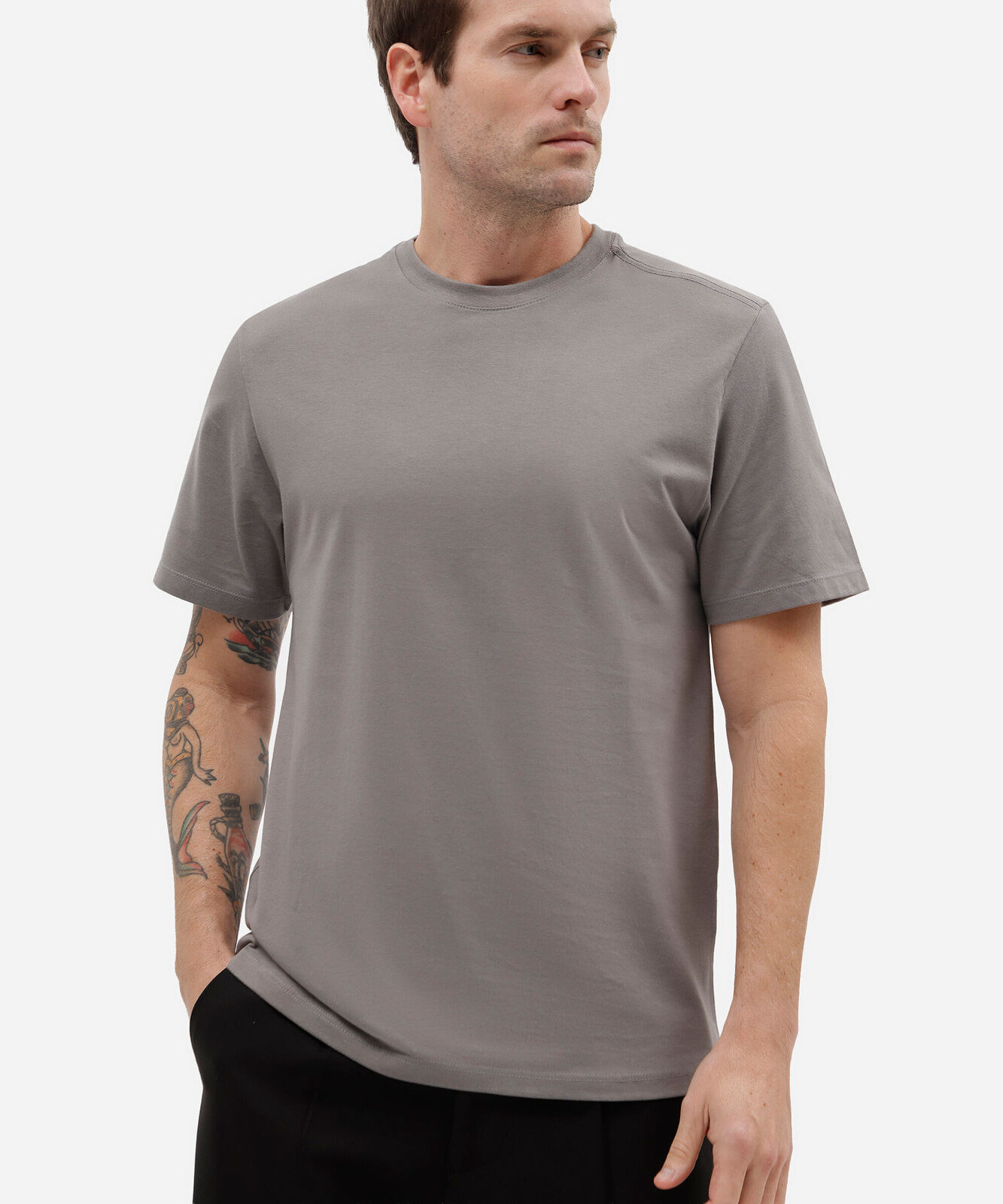 camiseta masculina de algodão básica manga curta cinza