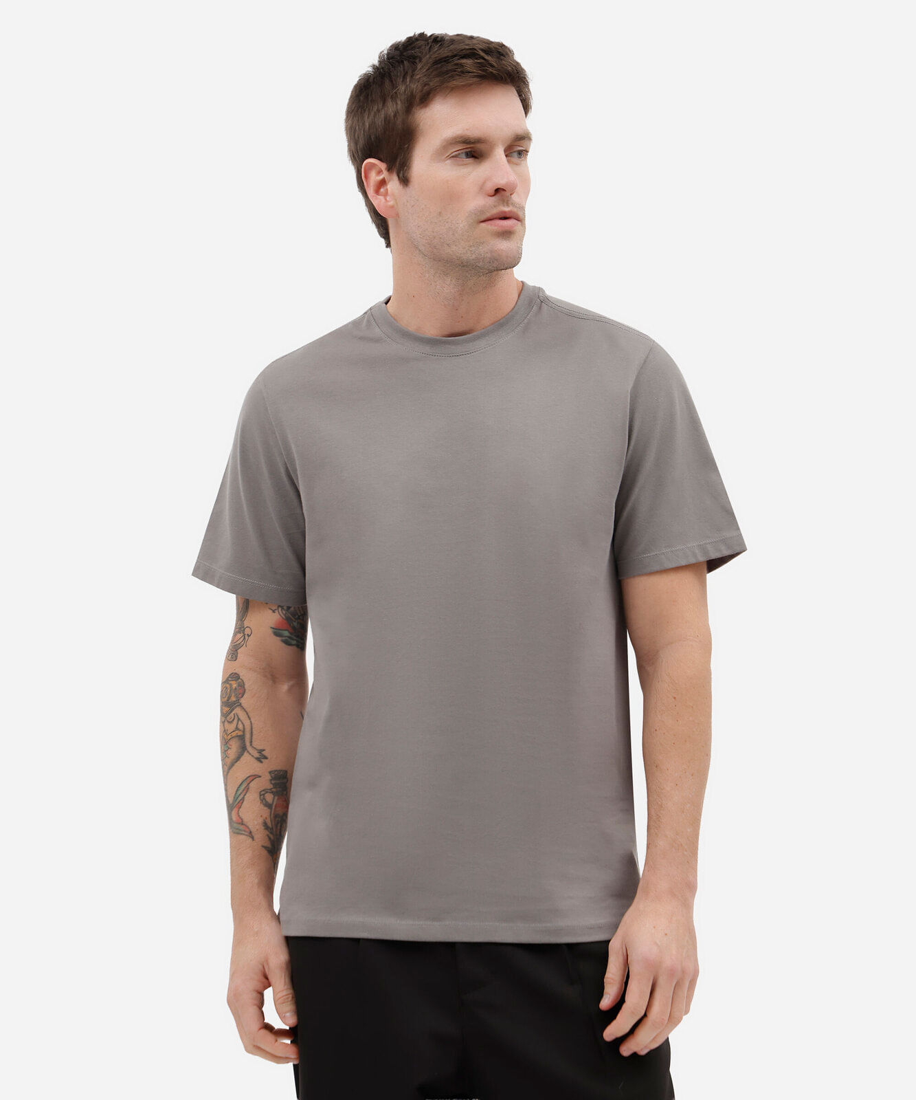 camiseta masculina de algodão básica manga curta cinza