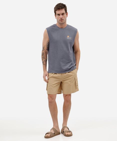 short cargo masculino de poliamida cós elástico bege