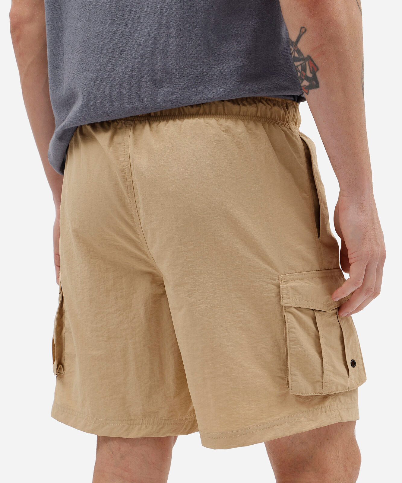 short cargo masculino de poliamida cós elástico bege