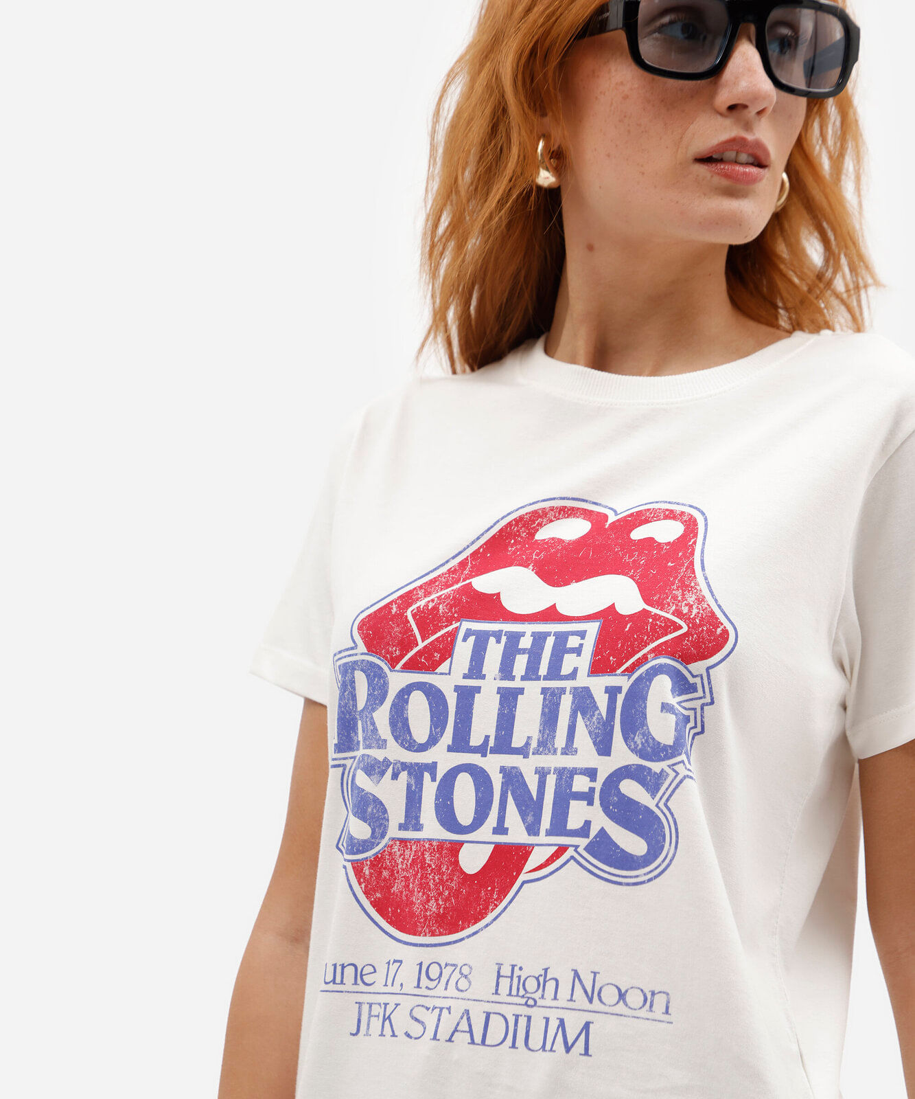 camiseta feminina de algodão manga curta the rolling stones off white