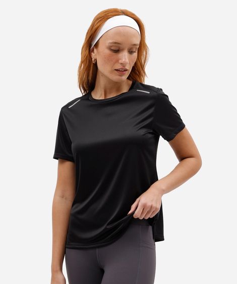 camiseta esportiva feminina manga curta com refletivo preta