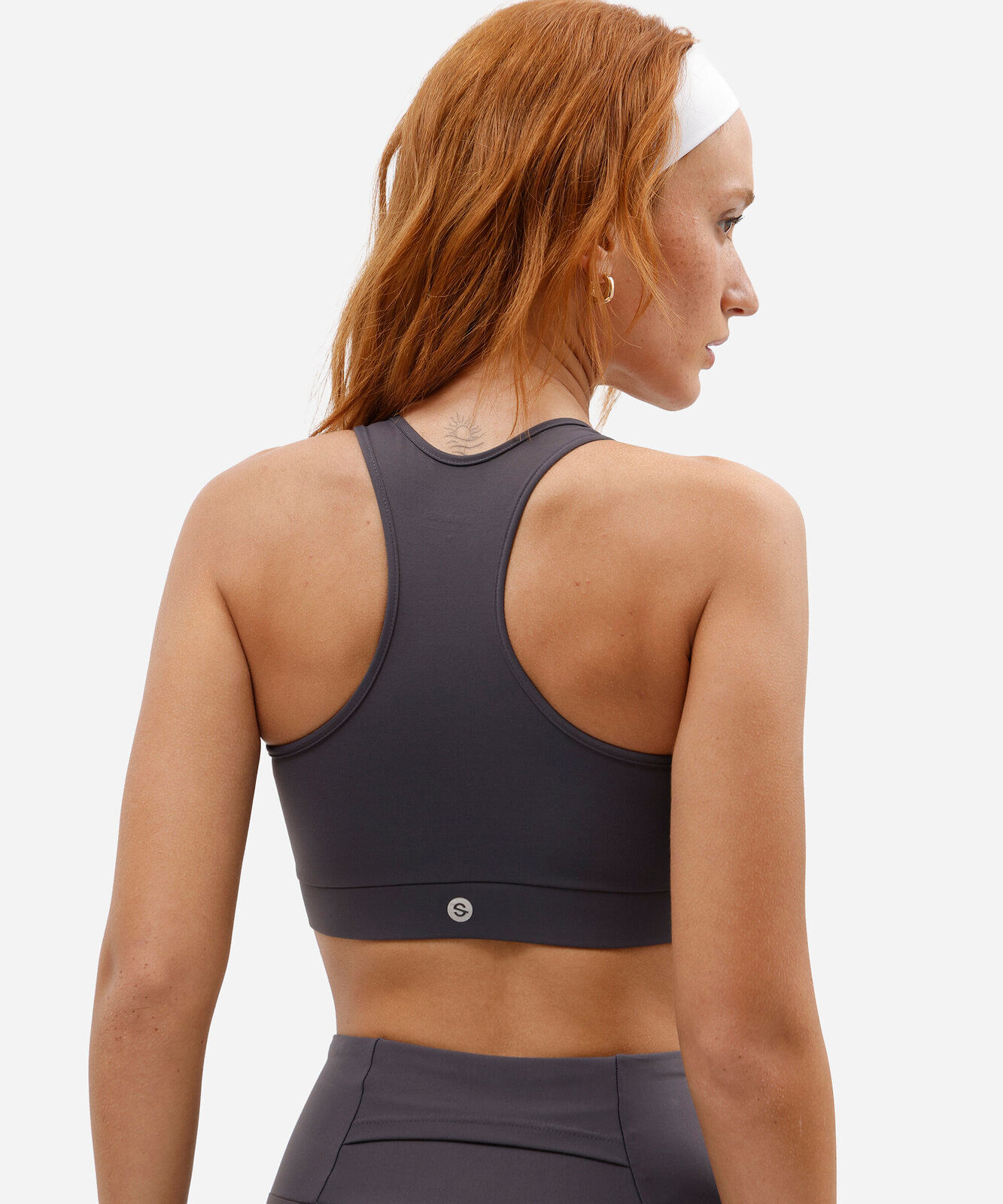 top nadador feminino esportivo com zíper cinza
