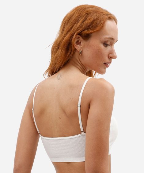 sutiã top feminino canelado com renda off white