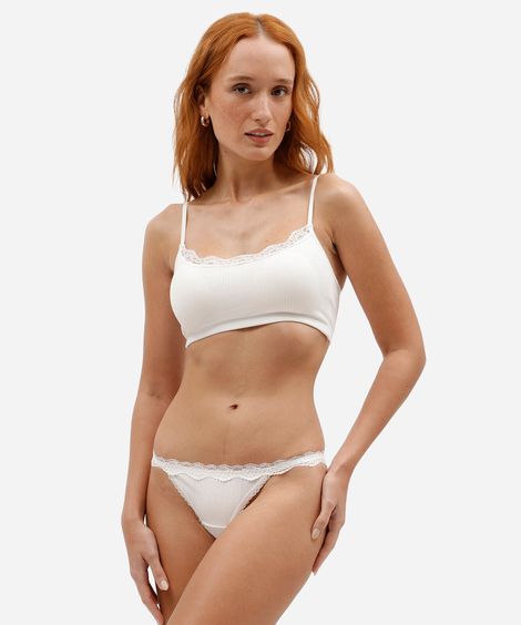 calcinha fio dental feminina com renda canelada off white