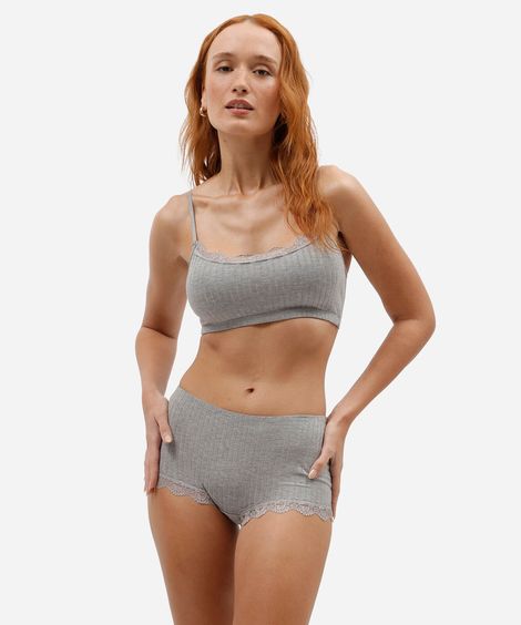 calcinha boyshort feminina com renda canelada cinza
