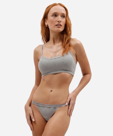 calcinha fio dental feminina de viscose canelada cinza