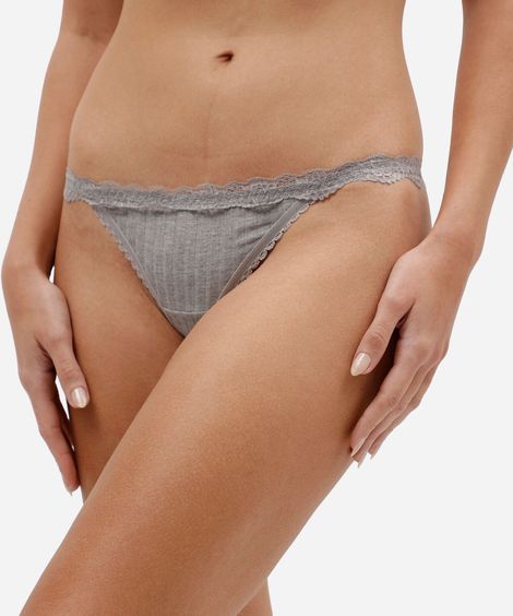 calcinha fio dental feminina de viscose canelada cinza
