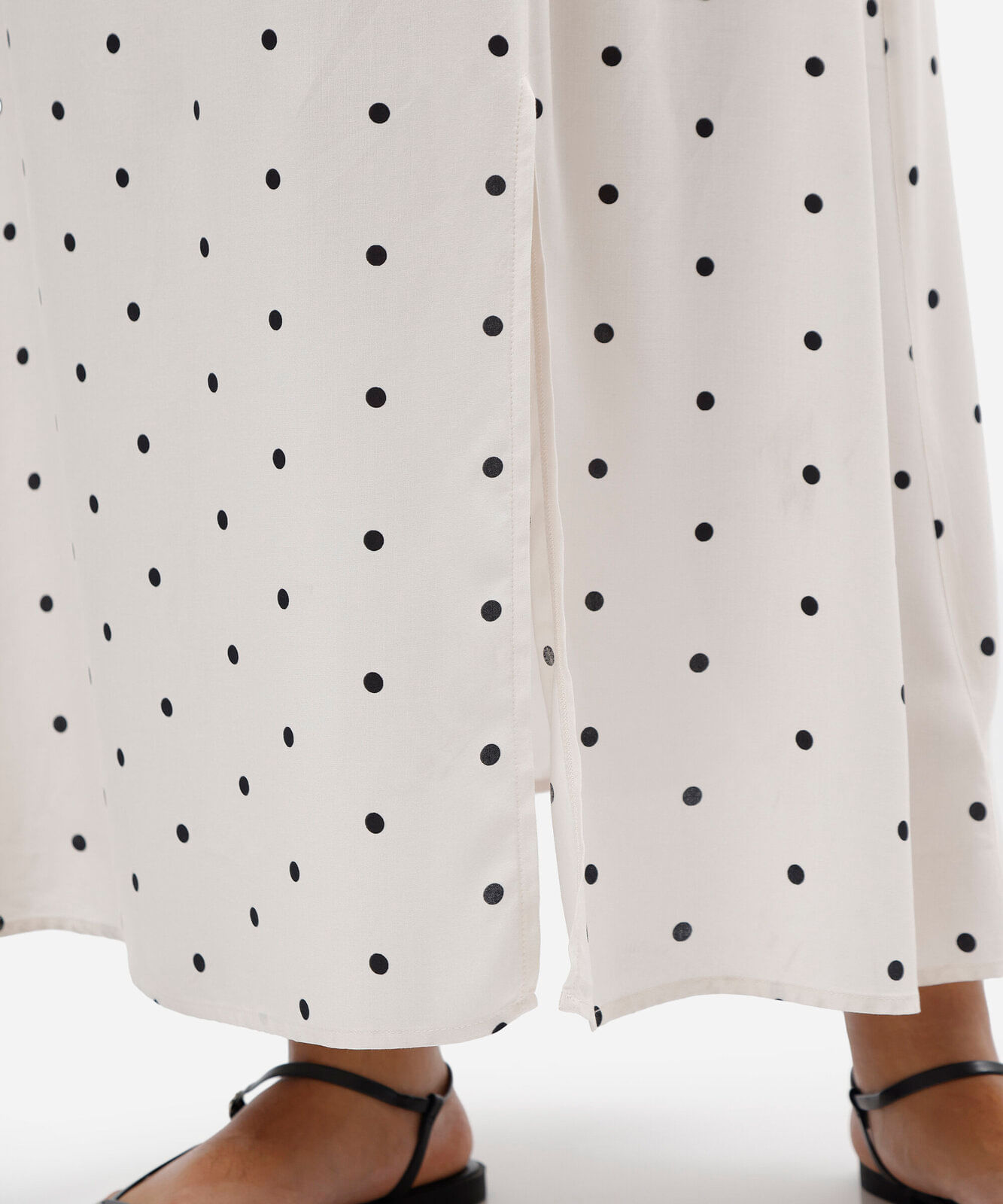 vestido midi feminino de viscose manga bufante poá plus size off white