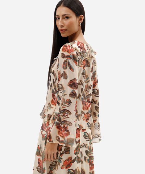blusa feminina decote v manga longa com babado e amarração amarela