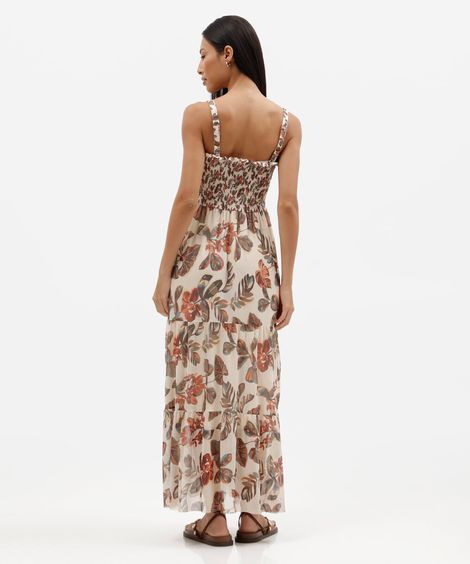 vestido longo feminino de tule com recortes folhagens amarelo