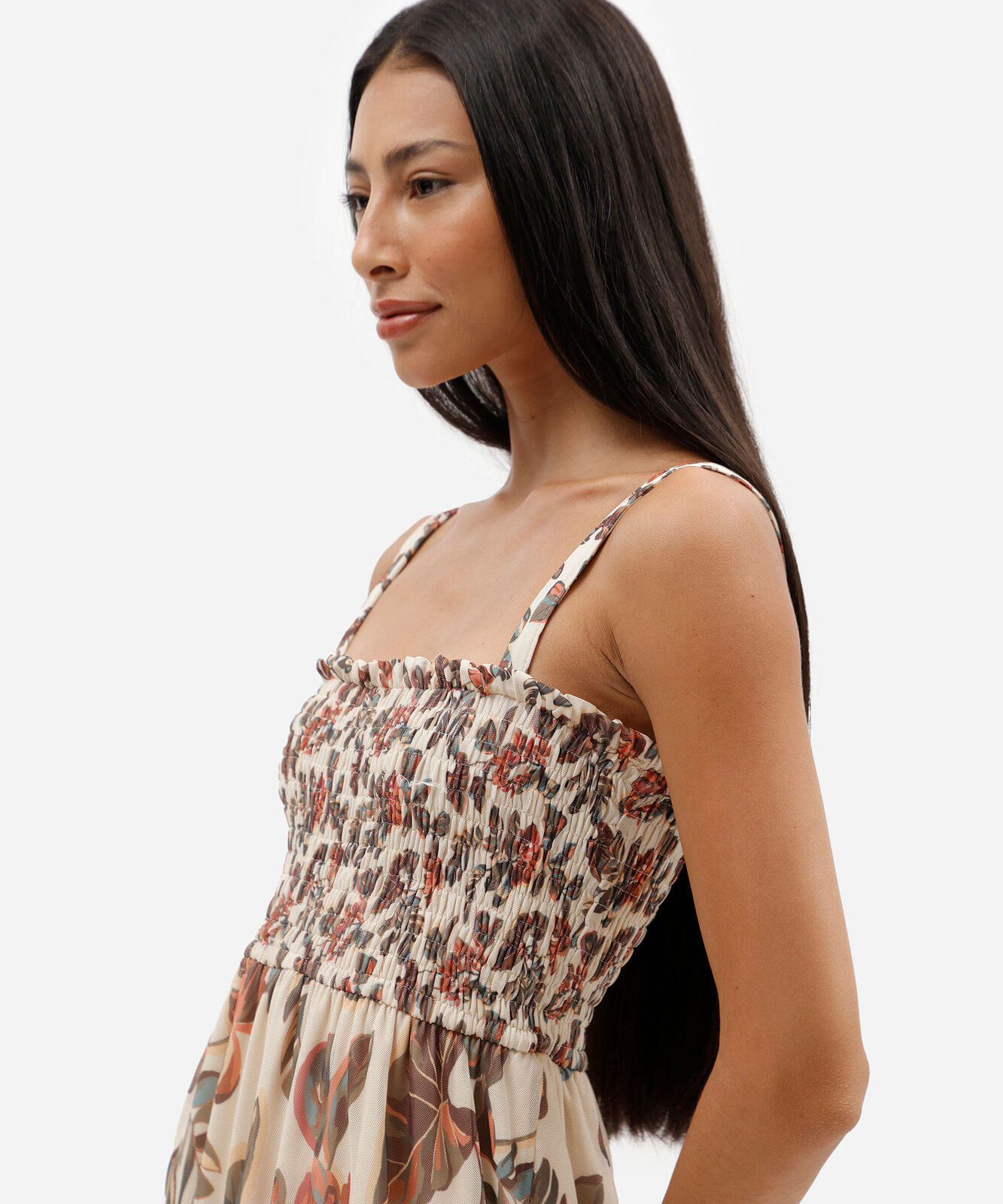 vestido longo feminino de tule com recortes folhagens amarelo