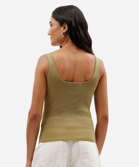 regata feminina de tricot decote quadrado verde
