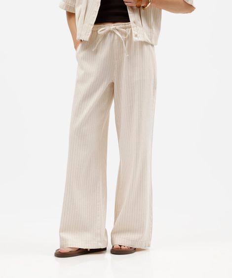 calça estilo pijama feminina de sarja listrada bege