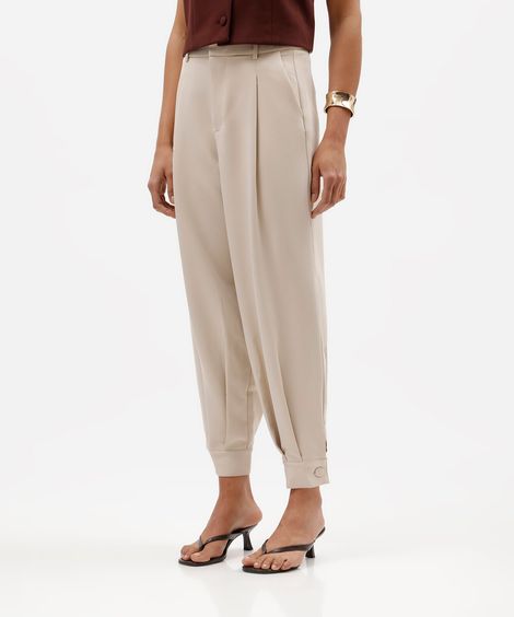 calça de alfaiataria aladim feminina com pregas bege