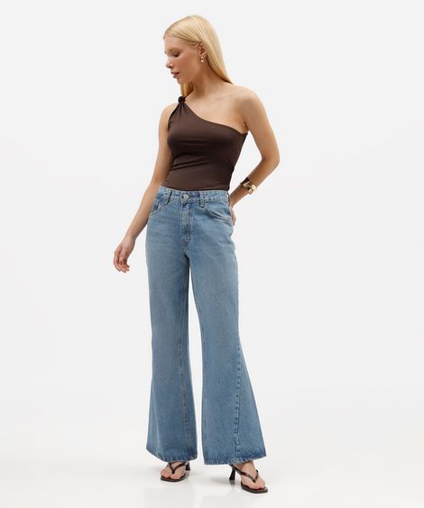 calça flare feminina jeans cintura média azul
