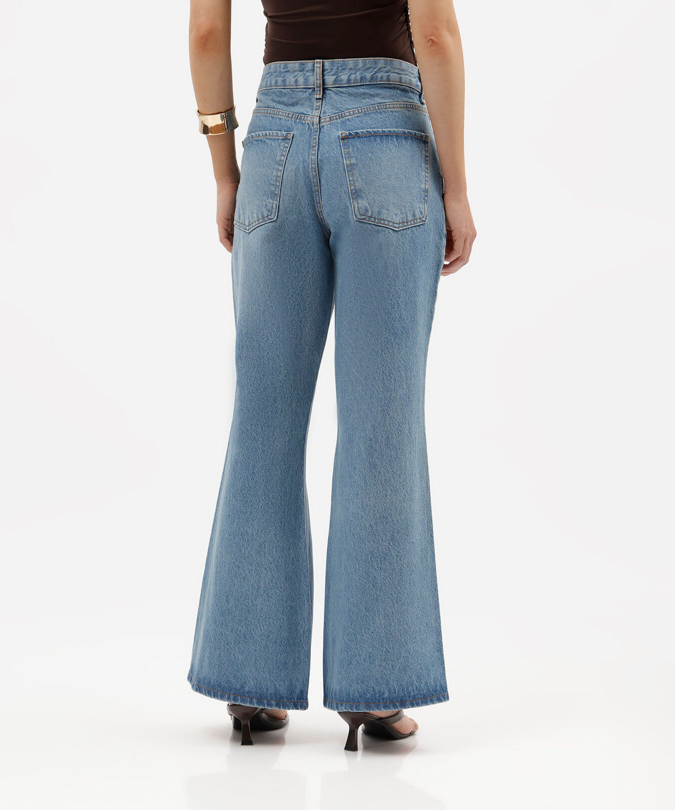 calça flare feminina jeans cintura média azul