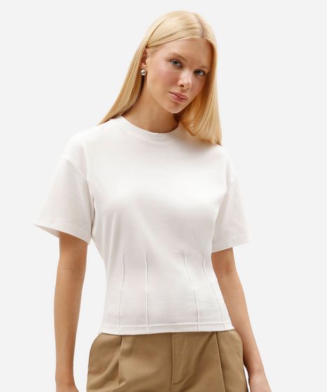 camiseta corset feminina de algodão manga curta off white