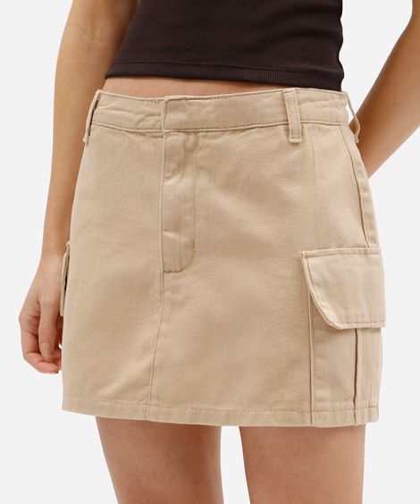 short saia cargo feminino de sarja cintura média bege