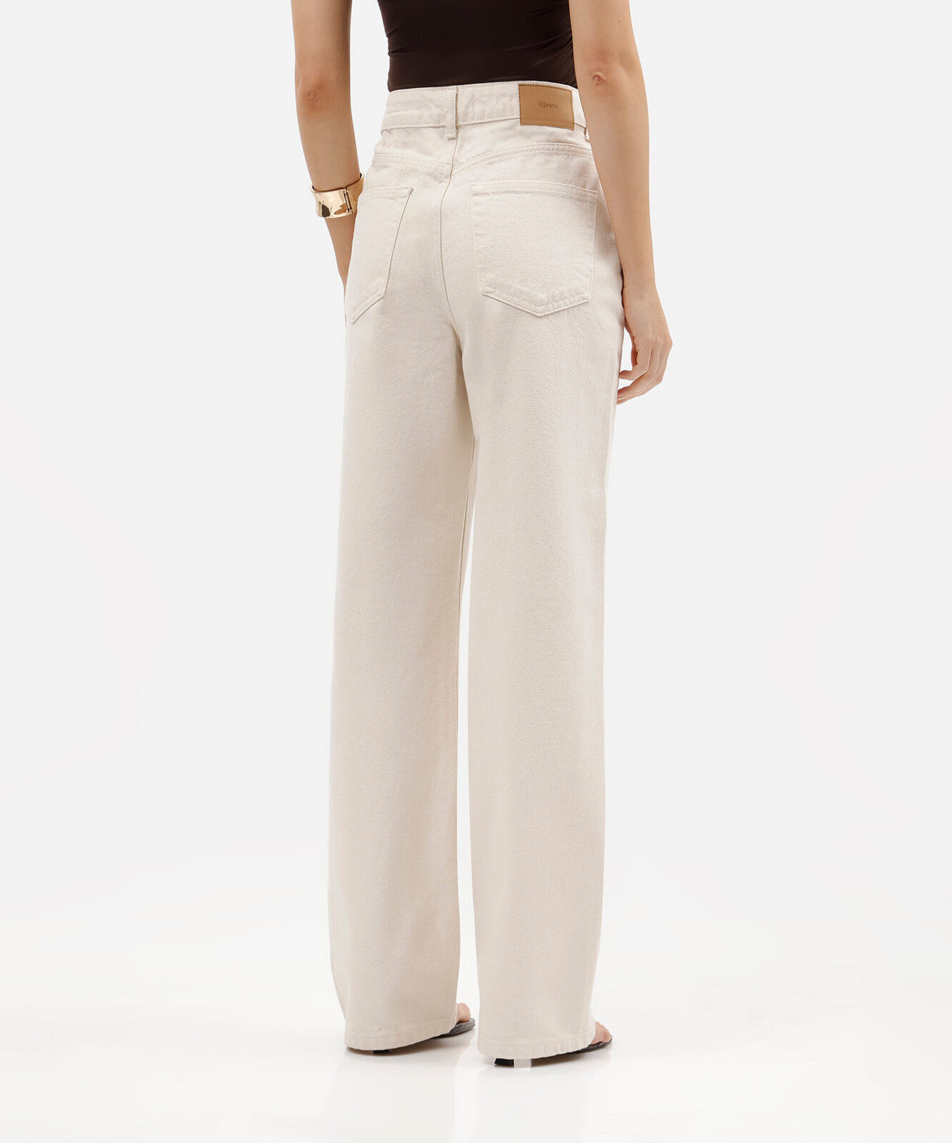 calça wide leg feminina de sarja cintura alta bege