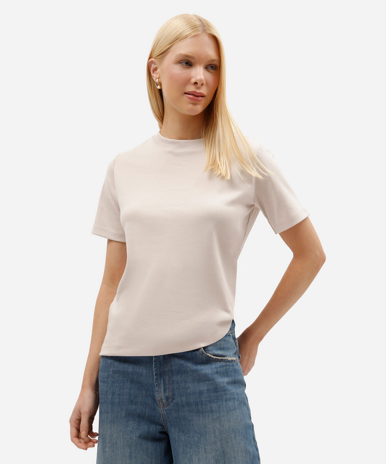 camiseta básica feminina de algodão peruano cinza