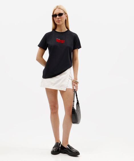 short saia feminino de sarja cintura alta off white