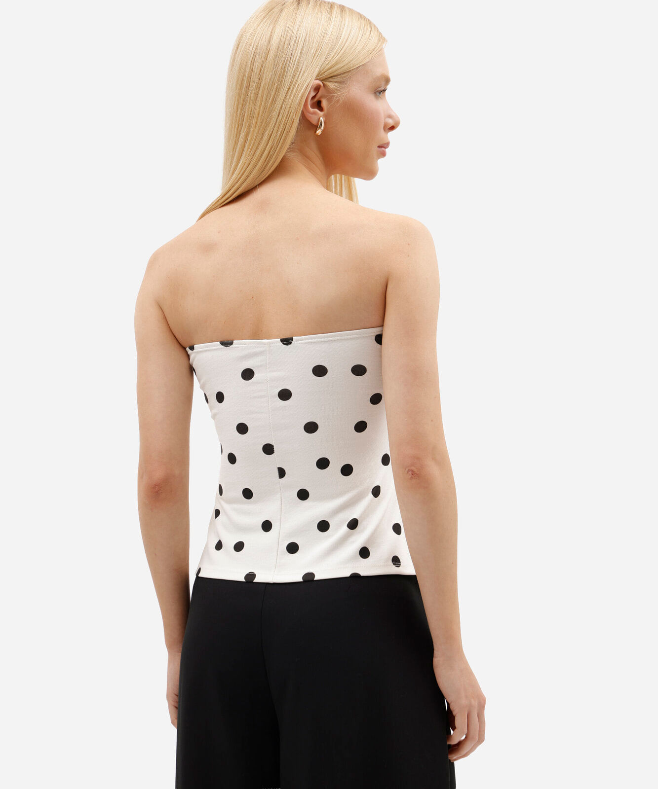 blusa peplum feminina sem alça poá off white