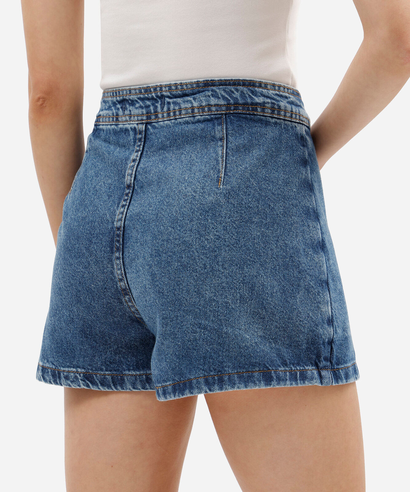 short saia feminino jeans cintura alta azul