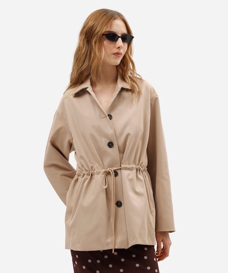 jaqueta parka feminina com amarração bege