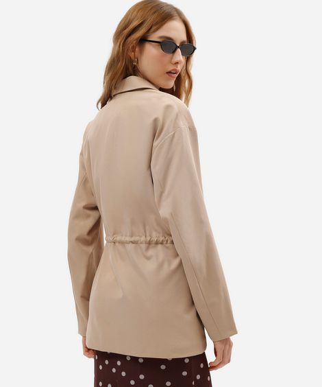 jaqueta parka feminina com amarração bege