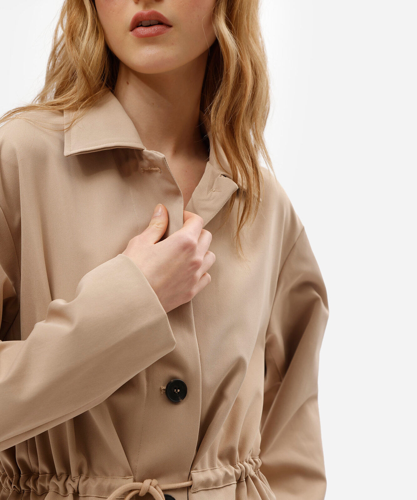 jaqueta parka feminina com amarração bege