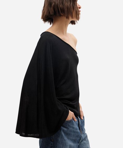 blusa ombro único feminina manga longa morcego preta