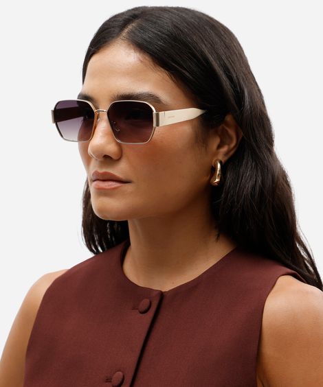 óculos de sol feminino quadrado de metal triton dourado