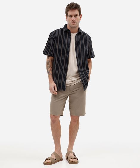 bermuda reta masculina de algodão texturizada bege