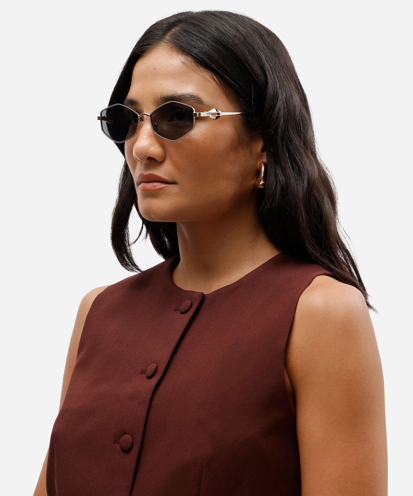 óculos de sol feminino redondo de metal triton dourado