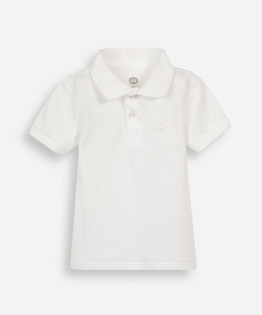 kit de 2 camisetas infantis polos com bordado de dinossauro colorido