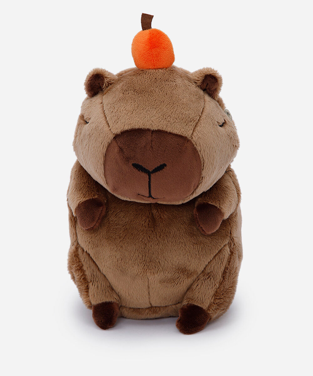 mochila infantil de pelúcia capivara marrom
