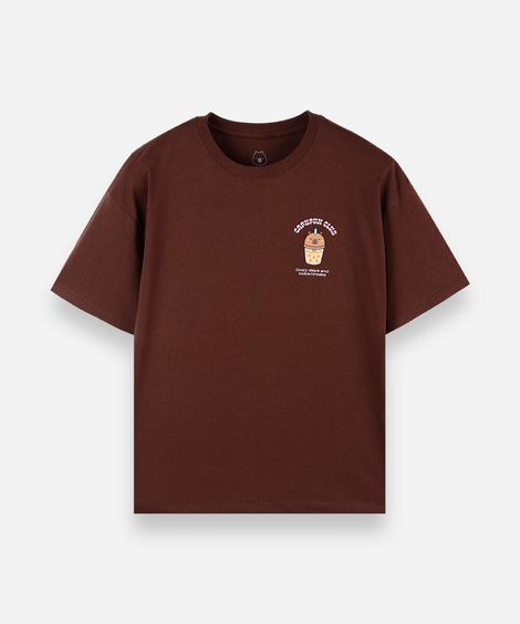 camiseta juvenil manga curta oversized capivara marrom