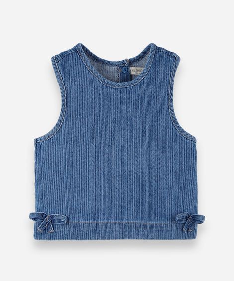 regata infantil jeans com laços listrada azul