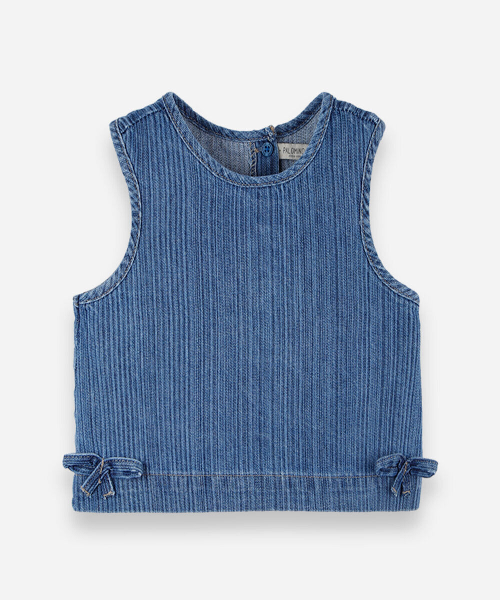 regata infantil jeans com laços listrada azul